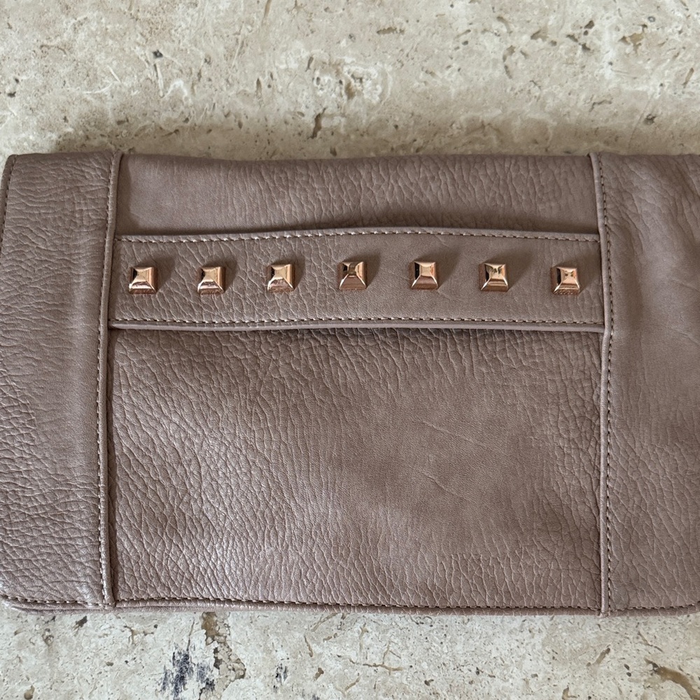 BCBGeneration Taupe Clutch with Gold Studs
